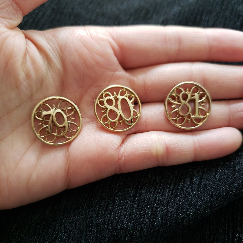 Vintage Gold Tone Number 79,80, and 81 Pins